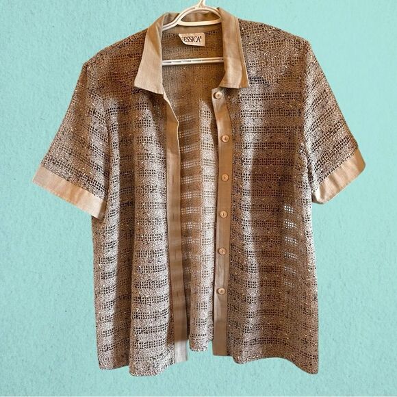 Vintage short sleeve linen mesh button down shirt - Picture 3 of 11